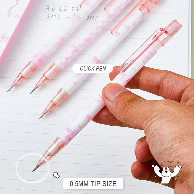 4/8PCS Pink Bow Mechanical Pencil Set 0.5mm Cute Kawaii Retractable Pencil School Office Supplies Smooth Writing - view 4