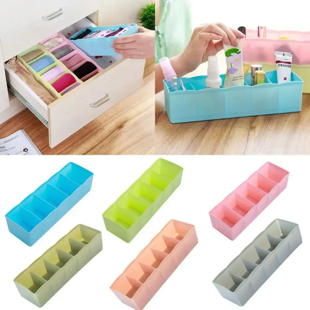 5 Cells Plastic Storage Box Tie Bra Socks Drawer Cosmetic Divider Tidy Organizer Compartment Storage Box Closet Clothes Drawer