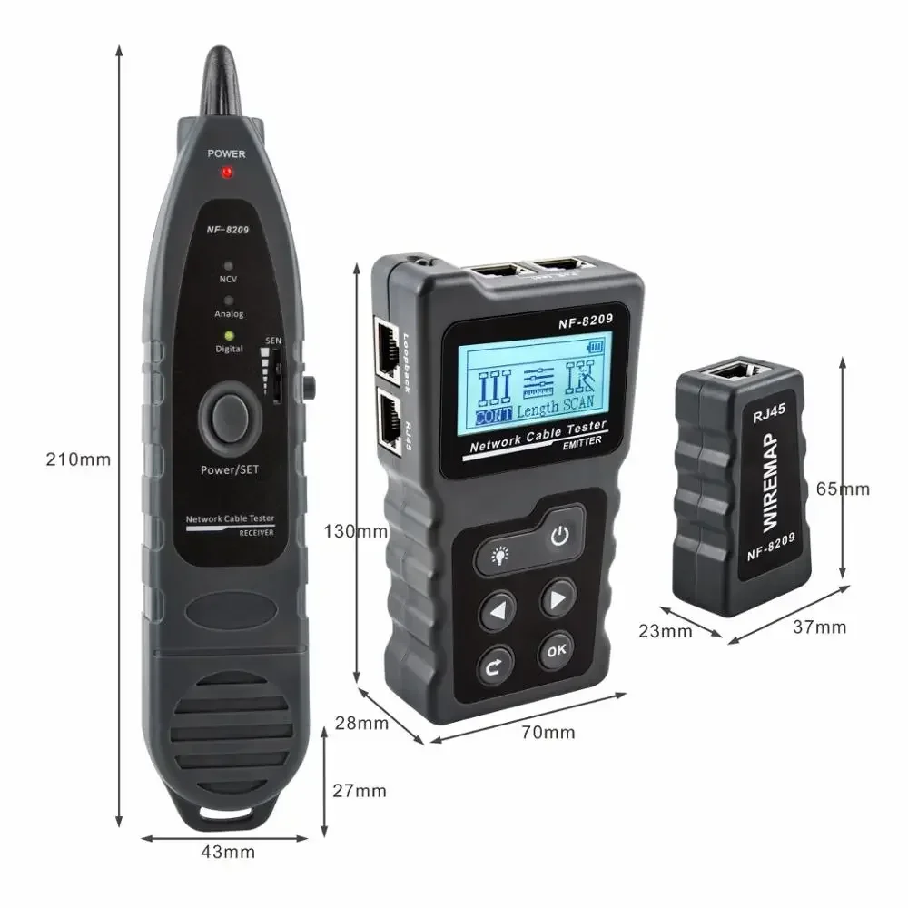 Imagem -03 - Noyafa Nf8209 Testador de Cabo Internet Display Lcd Medida Comprimento Cabl Rj45 Cabo Rastreador Utp Multifuncional Testador Ferramenta Rede