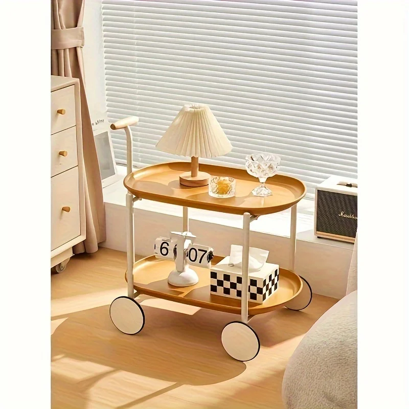 

1pc Double Layered Movable Small Pushcart, Modern Coffee Table with Storage, Home Organization Cart and Trunks