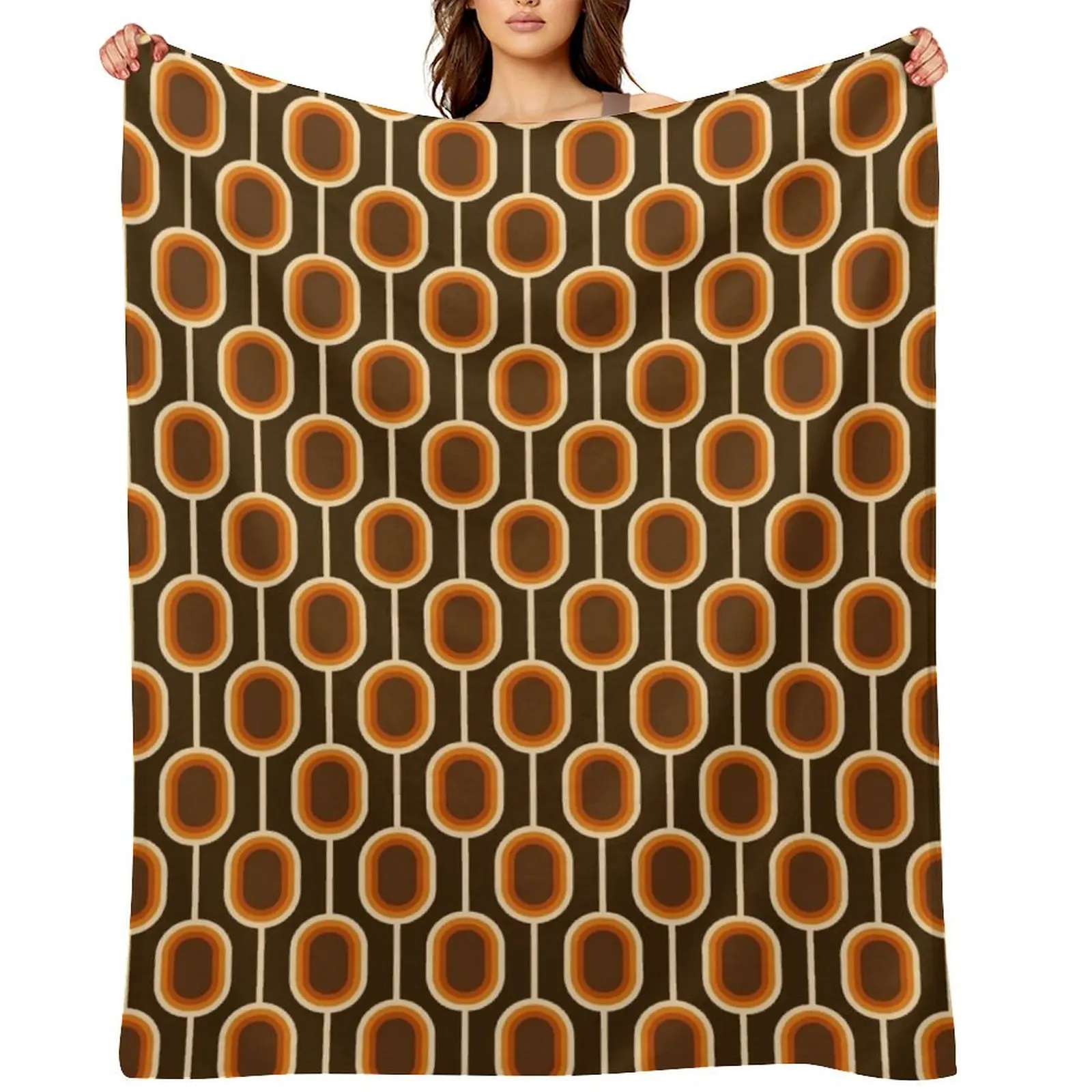 

70s Pattern Orange and Brown Connected Nodes Throw Blanket christmas decoration Heavy Blankets For Bed Soft Blankets