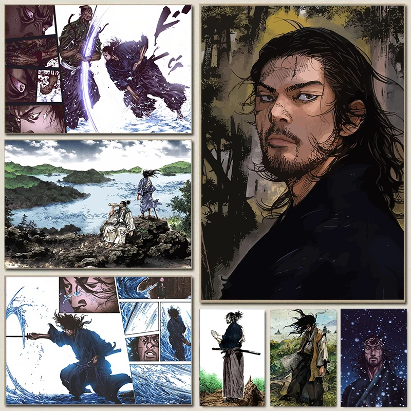 Japanese Anime Vagabond Samurai Miyamoto Musashi Posters and Prints Canvas Painting Wall Art Pictures for Living Room Home Decor