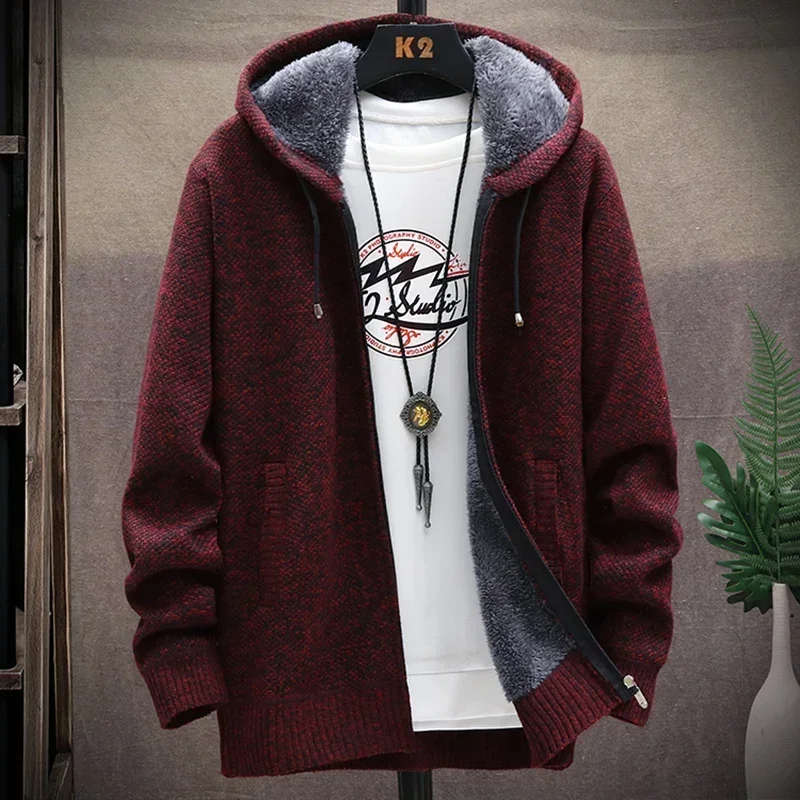 2023 Autumn and Winter New Men\'s Fashion Hooded Sweater Men\'s Casual Plus Fleece Thickened Warm High-Quality Large Size Sweater