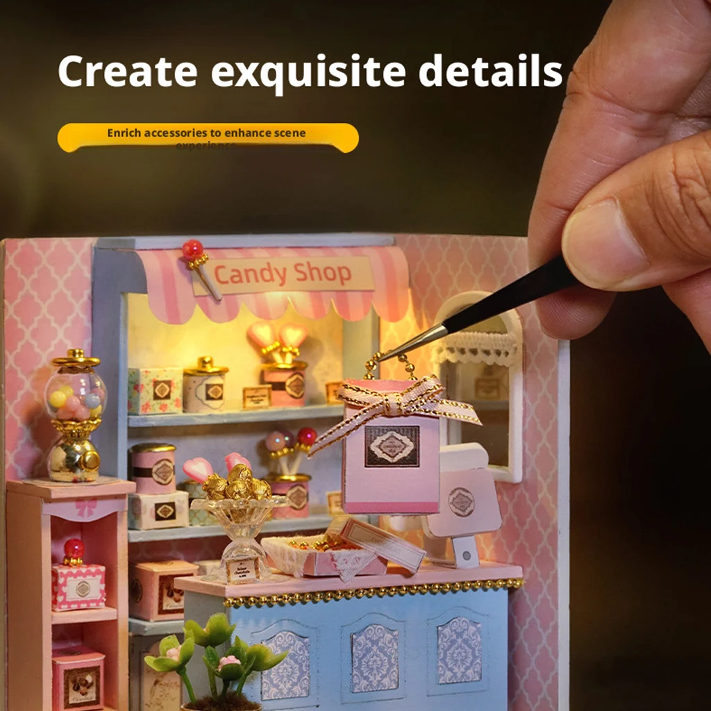 OUZEY Kit de modèle 3D en bois DIY "Sweet Cottage" - Assemblage de magasin de bonbons confortable, artisanat de maison miniature, cadeau créatif pour filles et femmes