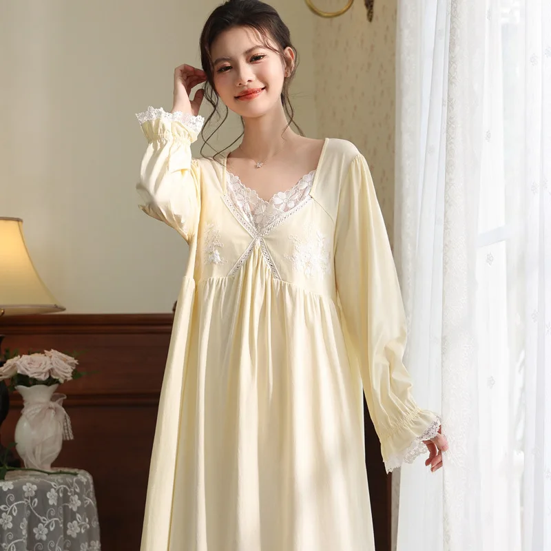 Vintage Victorian Nightgown Women Lace Embroidered Palace Style Princess Sleep Dress Cotton Soft Romantic French Loungewear - Image 2