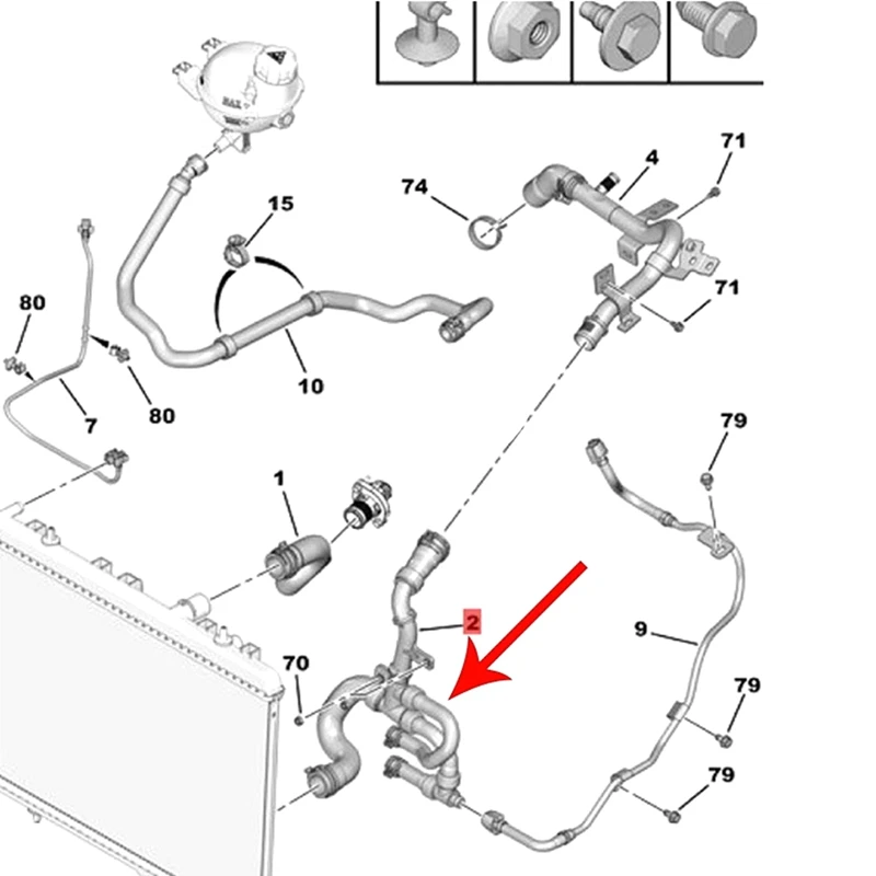 9809851480 Cooler Water Pipe Radiator Outlet Hose For Peugeot 301 2008 16V Engines Radiators Cooling Hose