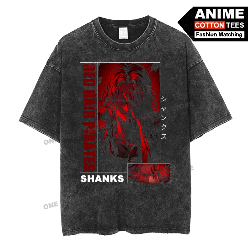 

ONE PIECE Anime Peripheral Clothing - Shanks Print T Shirt y2k Street styl Men Women Short Sleeve Retro Cotton Washed Loose Tees