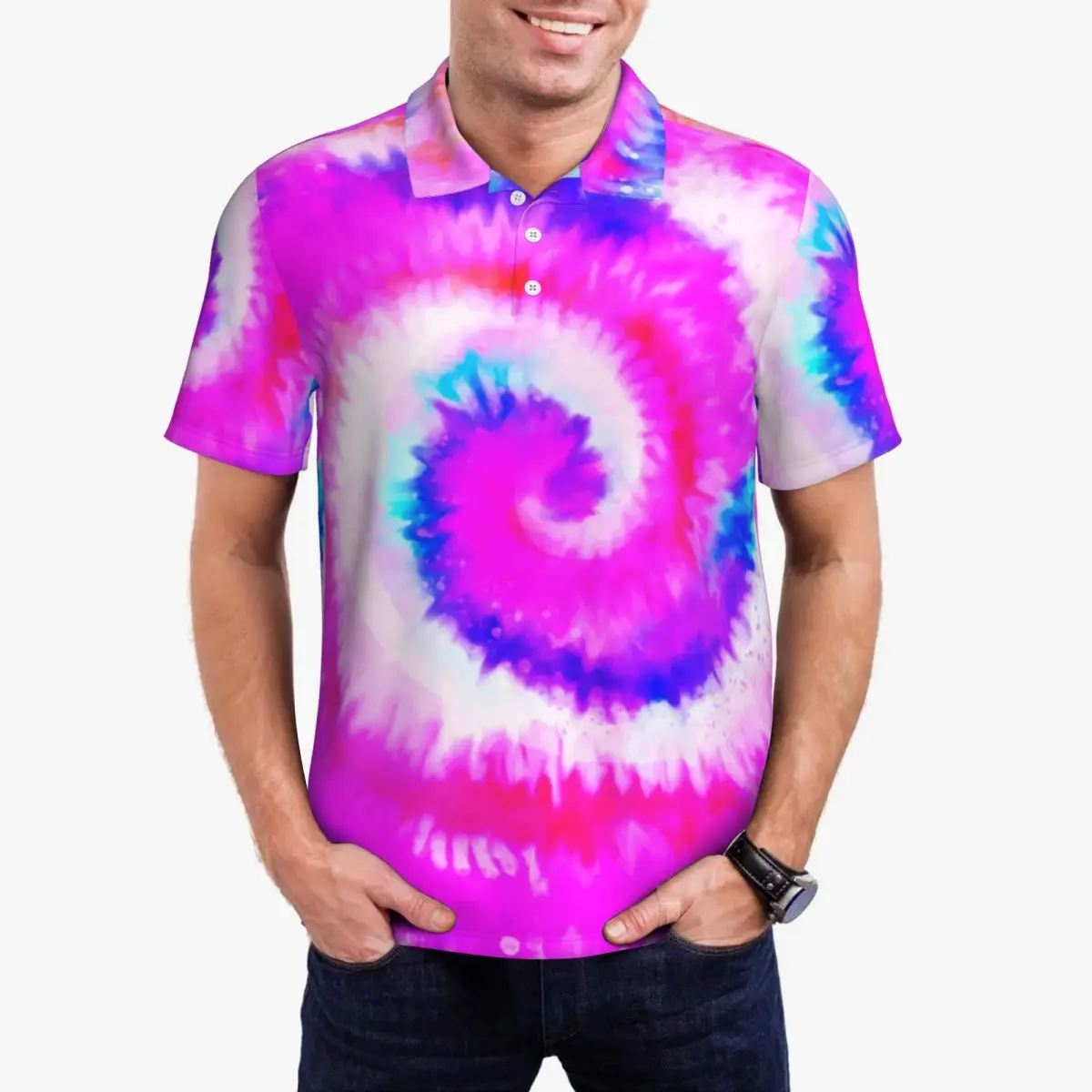 Ombre Tie Dye Casual T-Shirts Rainbow Swirl Polo Shirts Man Cool Shirt Beach Short-Sleeve Pattern Tops Plus Size 4XL