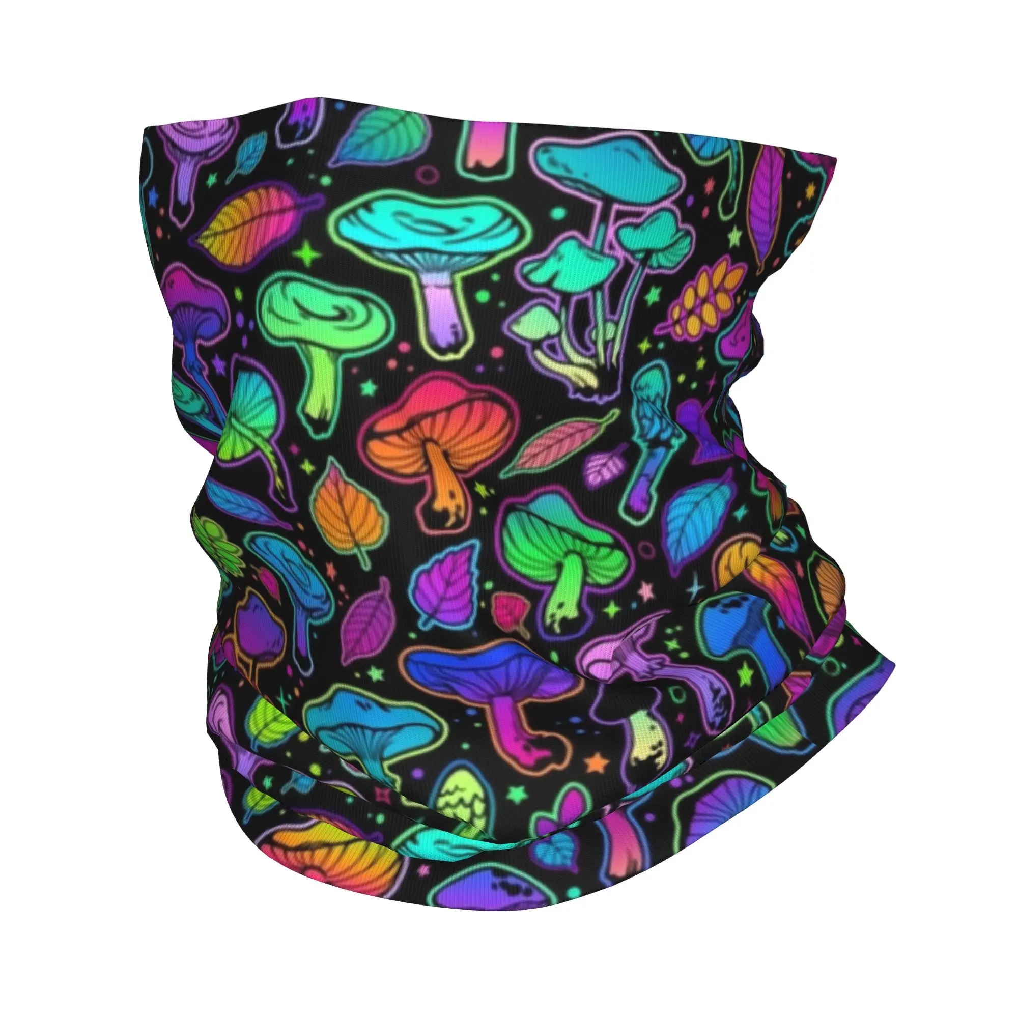 Magic Rainbow Mushroom Bandana Neck Gaiter Hiking Hunting Men Women Wrap Scarf Mysterious Boho Headband Warmer Face Scarf Cover