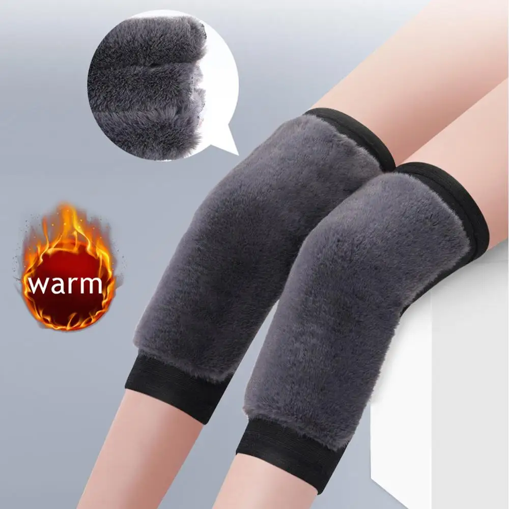 Kaninchen Fell Warme Plüsch Knie Pads Dicken Plüsch Beinlinge Ärmeln Winter Knie Pads Warme Klammer Kalten Bein Arthritis Kneepad