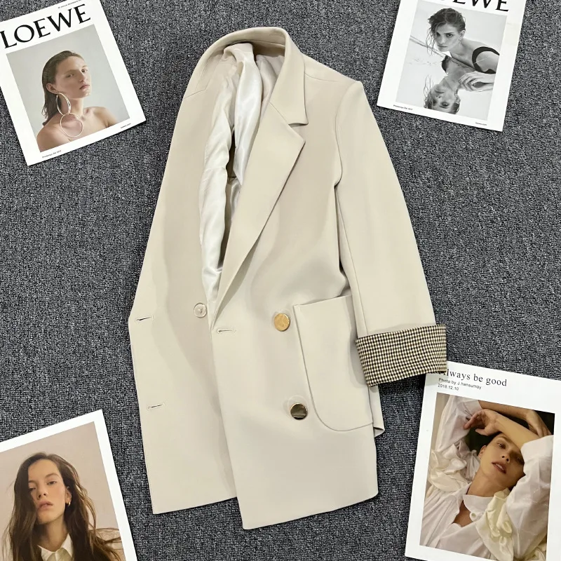 

Metal Buckle Suit Jacket for Women in Spring and Autumn 2025, New High-end Style with Cuffs, Trendy Street Suits