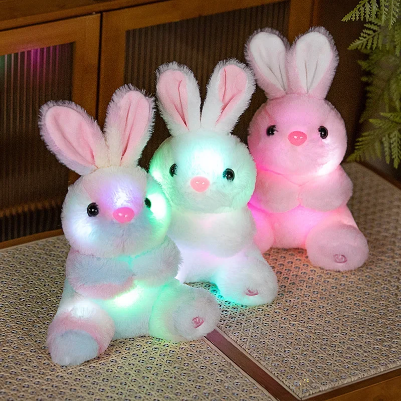 Kawaii Light Up Rabbit Plush Toy Colorful Light Up Plush Stuffed Animal Rabbit Doll Christmas Gift for Kids