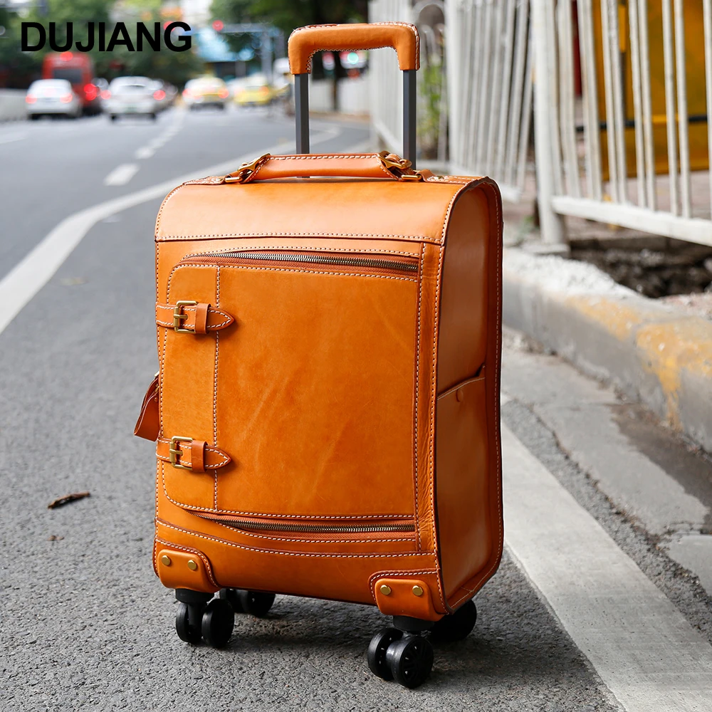 

High Quality 4 Wheels Luggage Travel Bag Suitcase Men Genuine Leather Travelling Bags Trolley Luggage