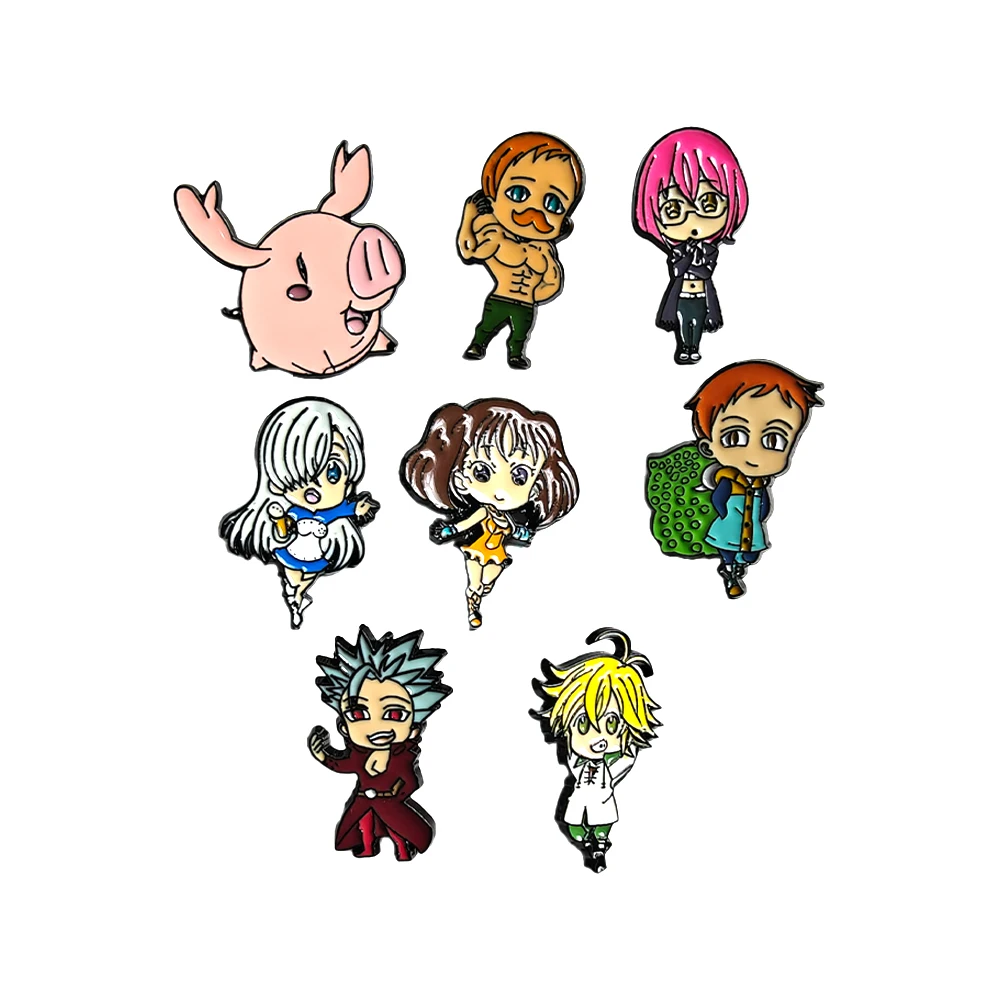 Juego de 8 pines de Anime The Seven Deadly Sins, insignias de Metal DIY, broches de dibujos animados para decoración de ropa, regalos de colección para fanáticos