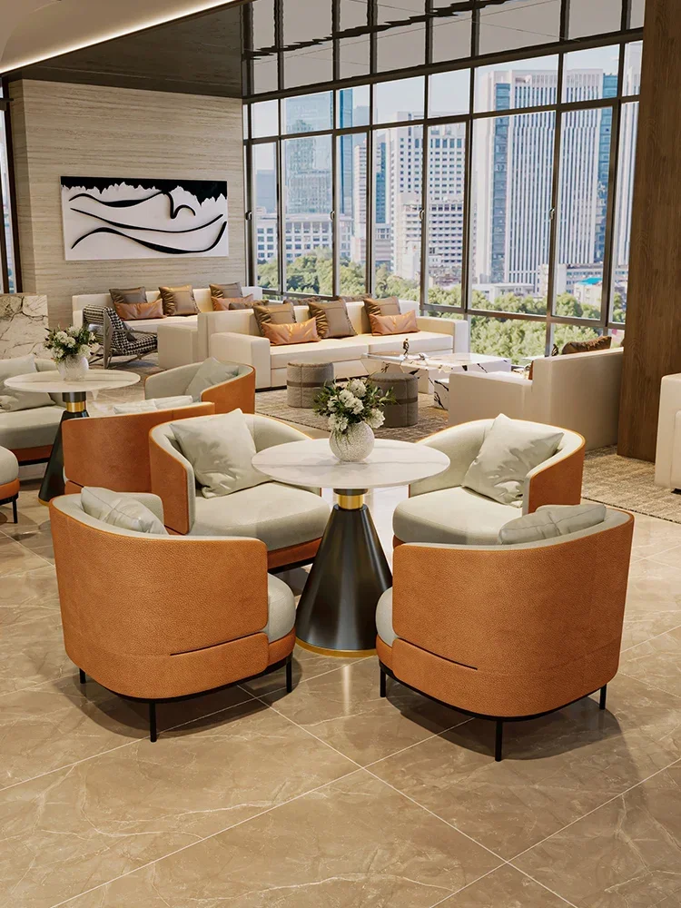 Table and chair combination business modern hotel club sales lobby booth sofa reception leisure chair small round table