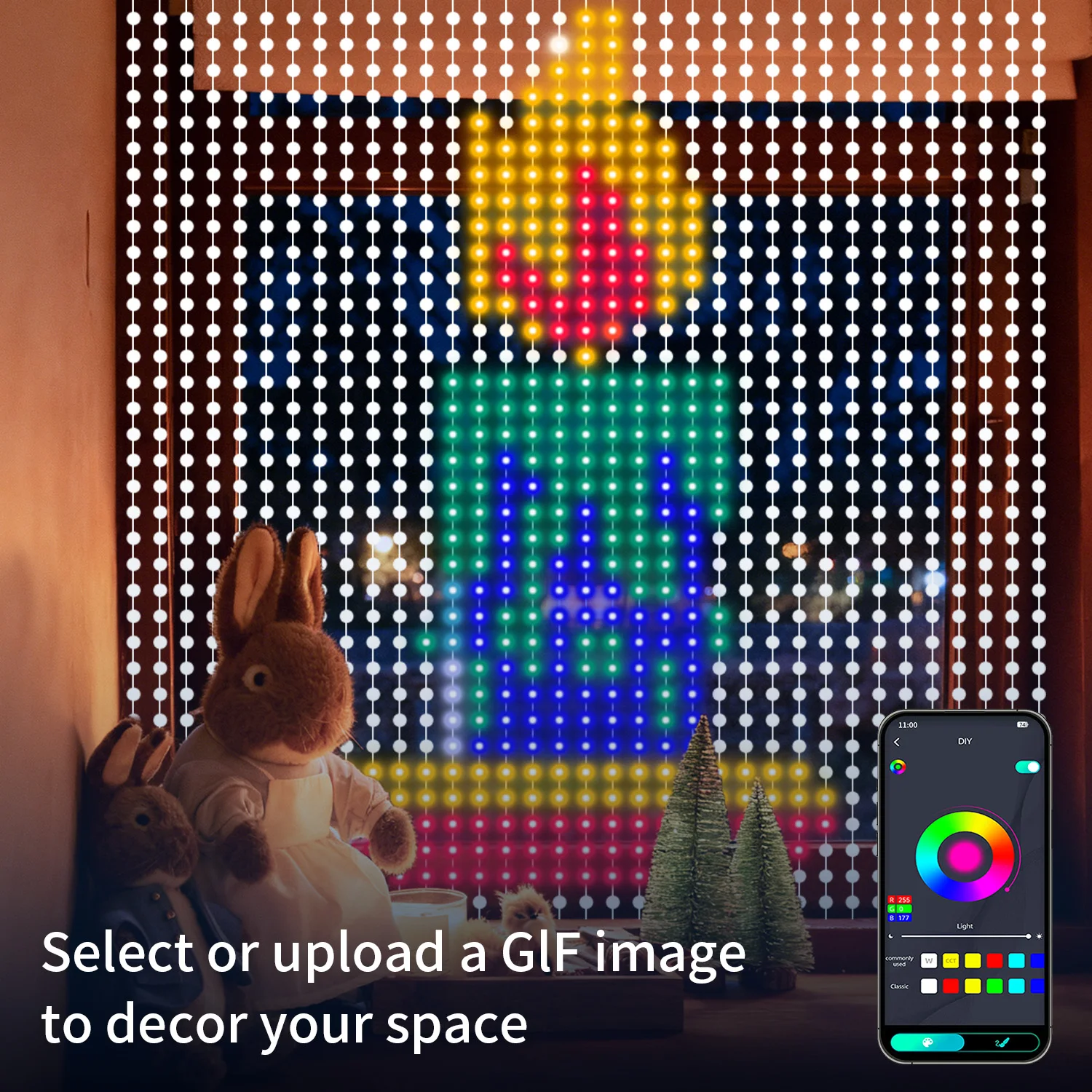 LED Ambient Curtain Light,400LED,APP Control, DIY Text Pattern Scene,Lovely Gift,Bedroom, Terrace, Garden Decor.
