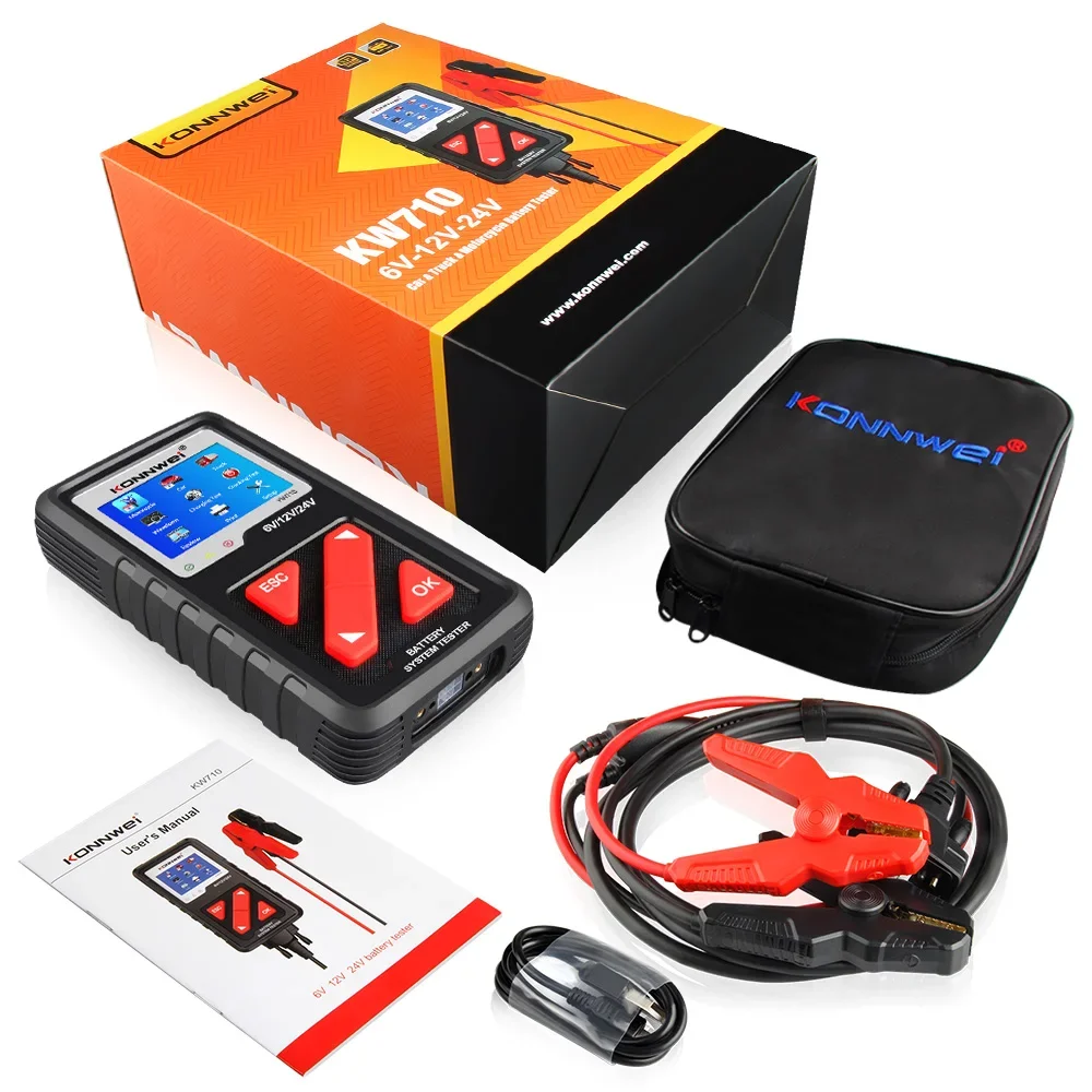 

KW710 Motorcycle Car Truck Battery Tester 6V 12V 24V Battery Analyzer 2000 CCA Charging Cranking Test Tools for the Car