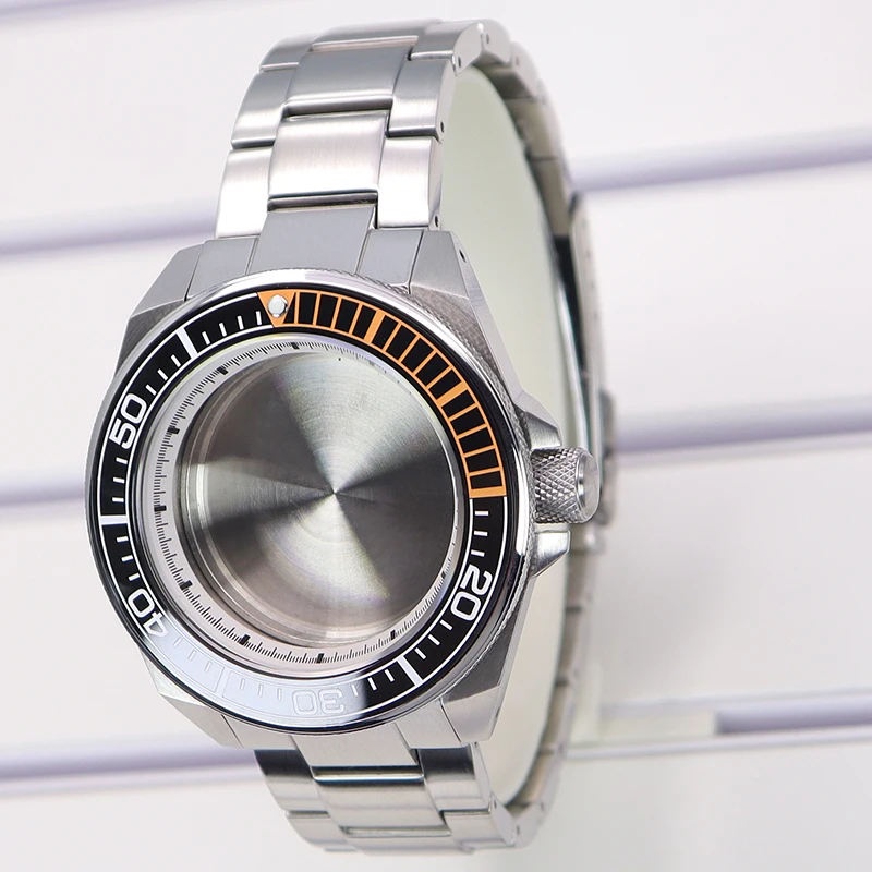 43,8-mm-Uhrengehäuse, Edelstahlarmband, Saphirglas, passend für Seiko NH35 NH36 NH38 NH34 NH70 Uhrwerk, modifizierte Samurai-Taucherteile. – Detail 5