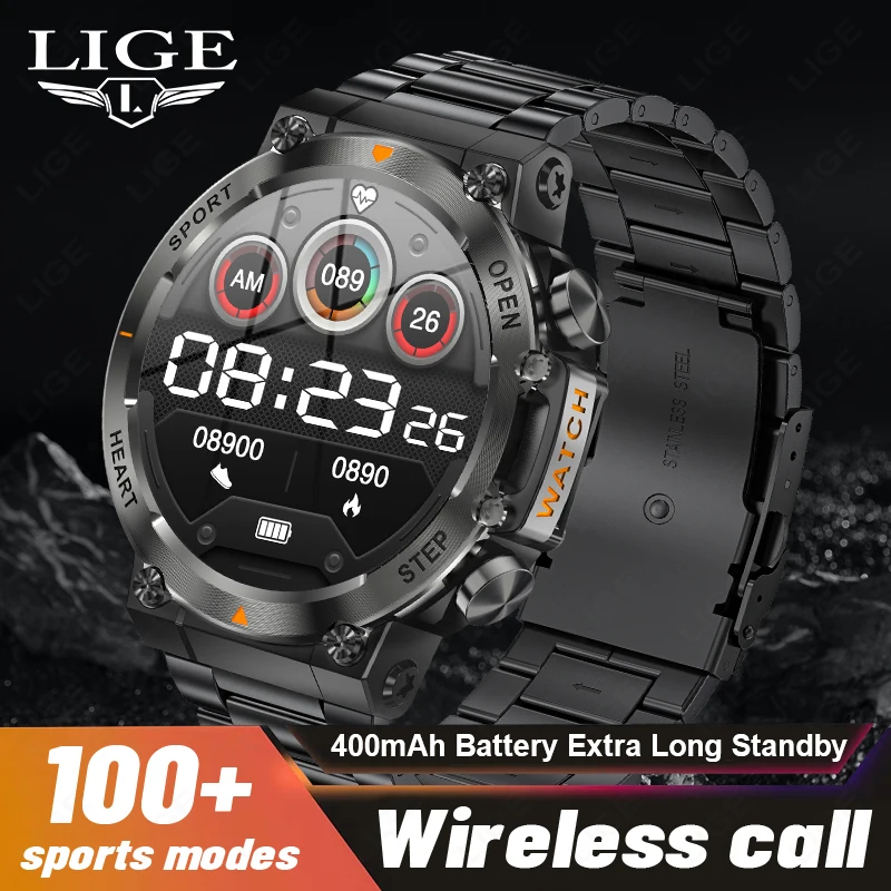 LIGE New Wireless Call Smart Watch Men For Android IOS Outdoor Sports Fitness 400mAh Ultra Long Battery Life Men Smartwatch 2025