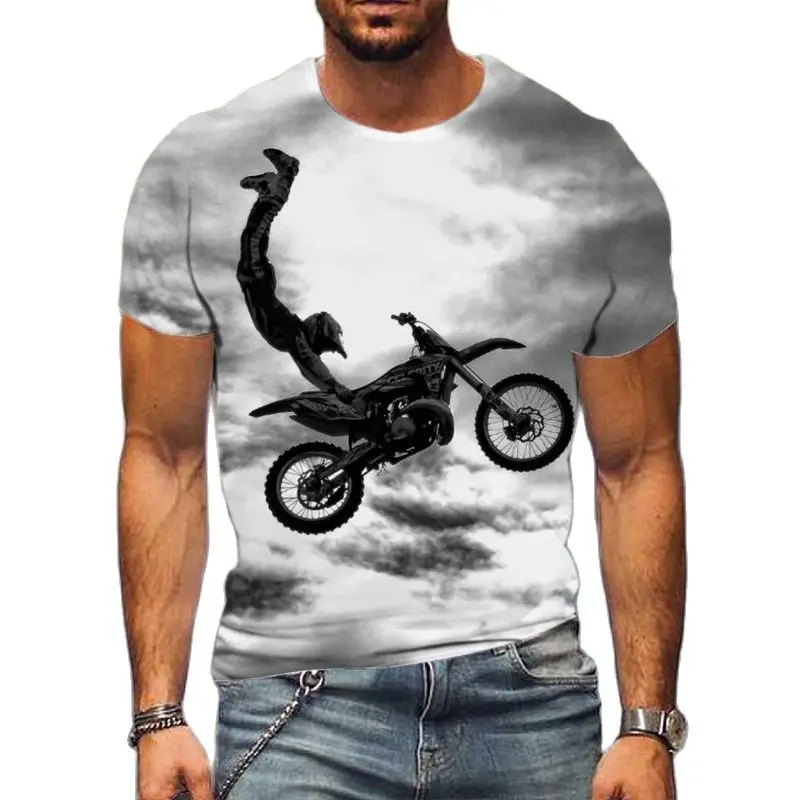 3D Men\'s Motorcycle Rider Print T-Shirt Street Cool Fashion O-Neck Short Sleeve  Plus Size New Shirt