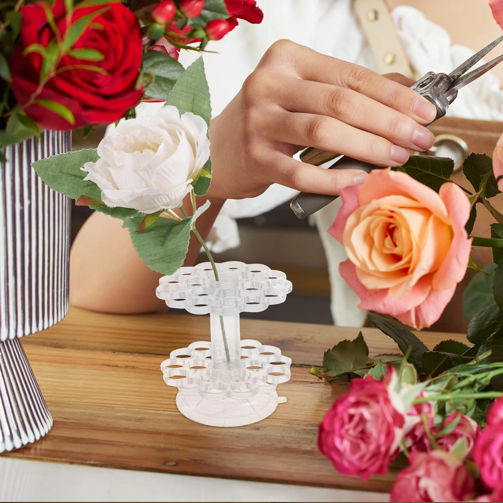 

1 Set Clear Flower Arrangement Holder Transparent Stem Fixing Tool For Diy Bouquet Floral Accessories Plastic Stem Support Rack