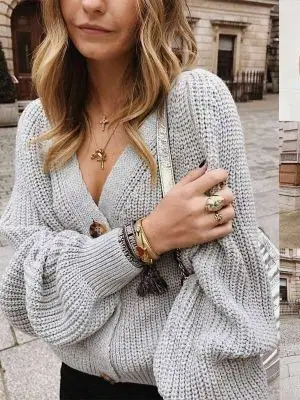

American Sle Loose Long Sve V-Ne Button down Knitted Cardigan Streetwear for Women Casual Versatile oulder Insertion...
