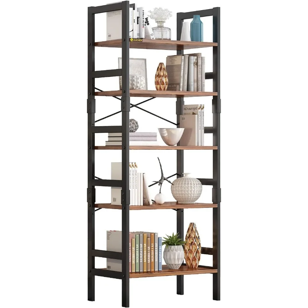 

5-уровневая книжная полка, высокий деревянный книжный шкаф и книжные полки 68,9, многофункциональный органайзер для хранения, подставка для стеллажей для растений