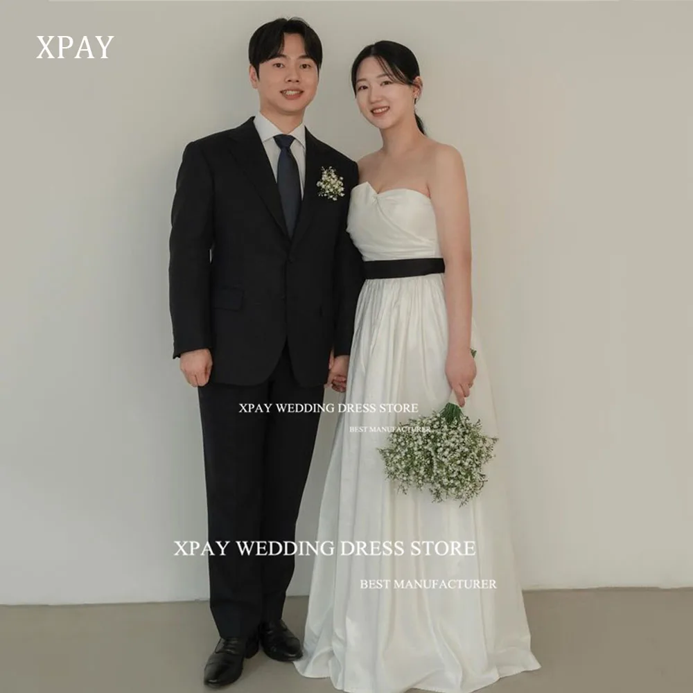 

XPAY Simple Sweetheart Korea Wedding Dresses 웨딩드레스 Taffeta A Line Wedding Party Photos Shoot Backless Custom Made Bridal Dress