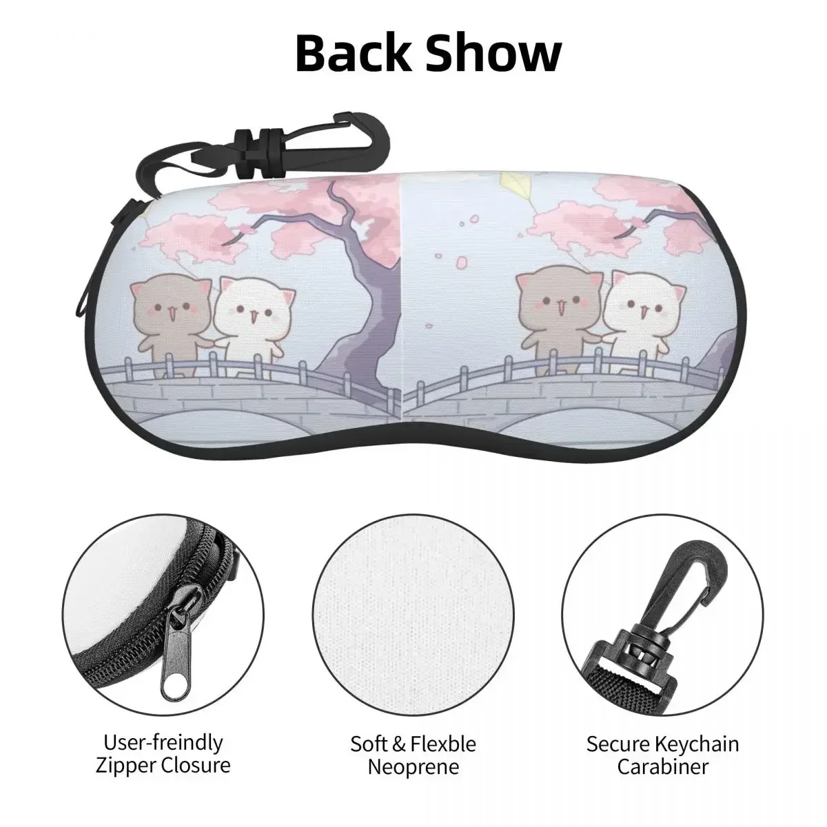 Gafas de sol románticas de melocotón y Goma Mochi Cat, funda blanda de neopreno con cremallera, caja protectora personalizada para gafas