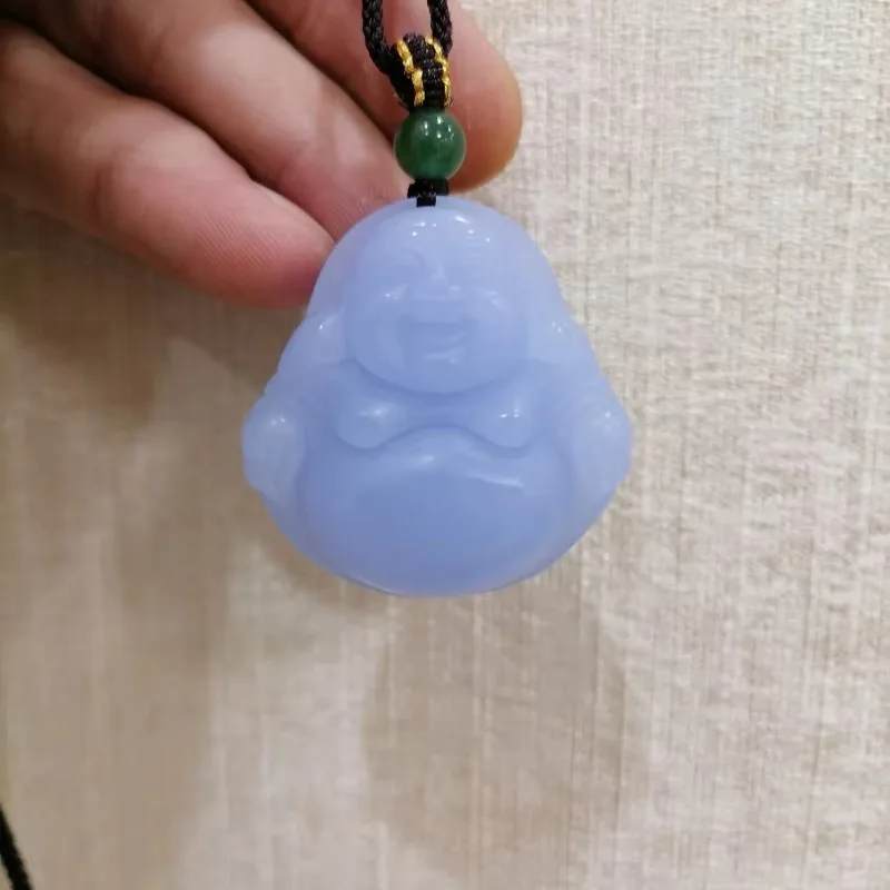 Blue Purple Handcrafted Large Belly Buddha Jade Pendant, Fashionable Boutique Jewelry, Men's and Women's Buddha Necklace Gifts