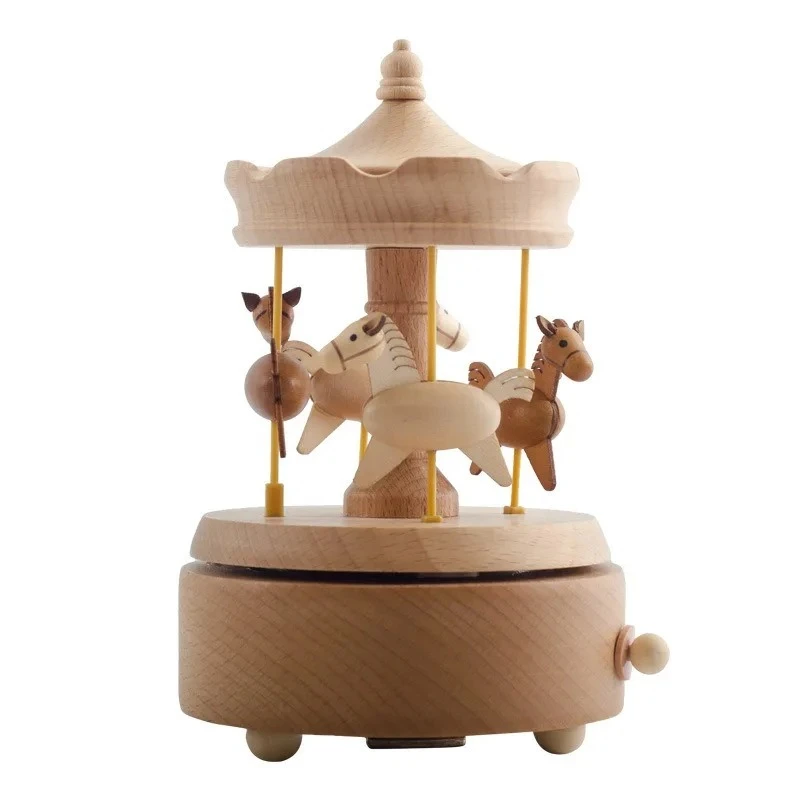 

Wooden music box cartoon music carousel toy clockwork rotating function gift jewelry