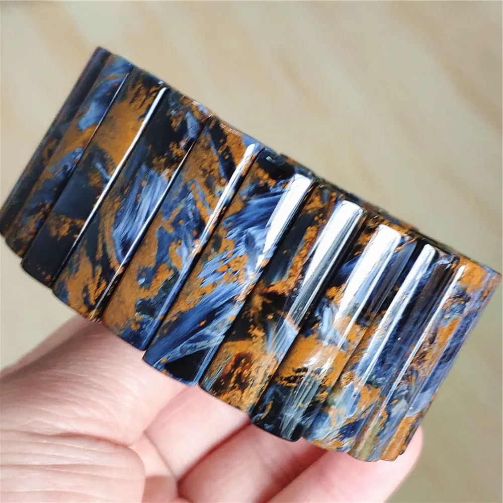 Natural Blue Pietersite Rectangle Chatoyant Bracelet Jewelry Big Size Healing 34x8mm Cat Eye Namibia Women Men AAAAAA