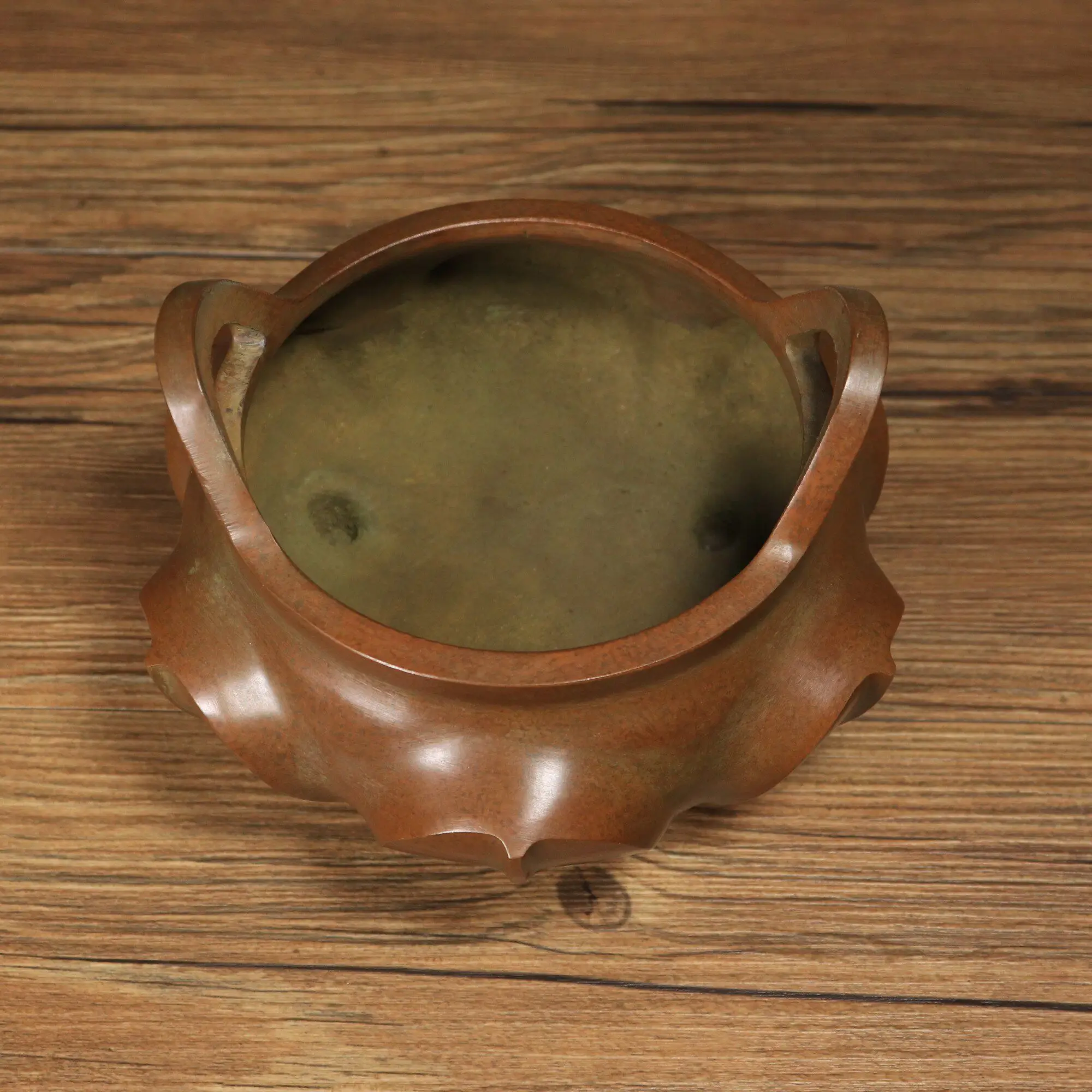 Antique Brass Lotus Double Ear Incense Burner Chinese Style Buddha Worship Home Living Room Entrance Decoration