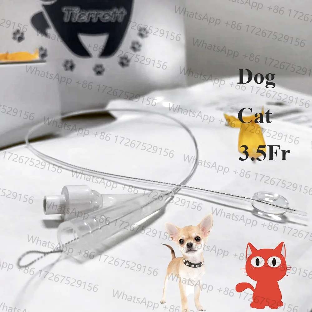 Catéter Urinario Bidireccional 3.5FR de Silicona con Estilete Metálico para Perros y Gatos, de Larga Duración y Autorretenible, 200mm