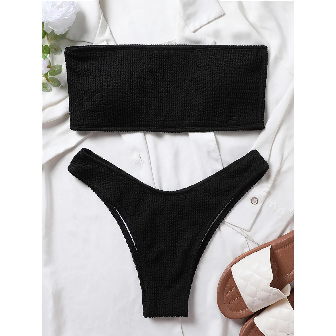 Bandeau-Bikini, trägerlos, mit gerafftem, knitterigem Stoff, Damen-Badebekleidung, zweiteiliger Bikini, Badeanzug, Badebekleidung, Modell V3314B. – Detail 37