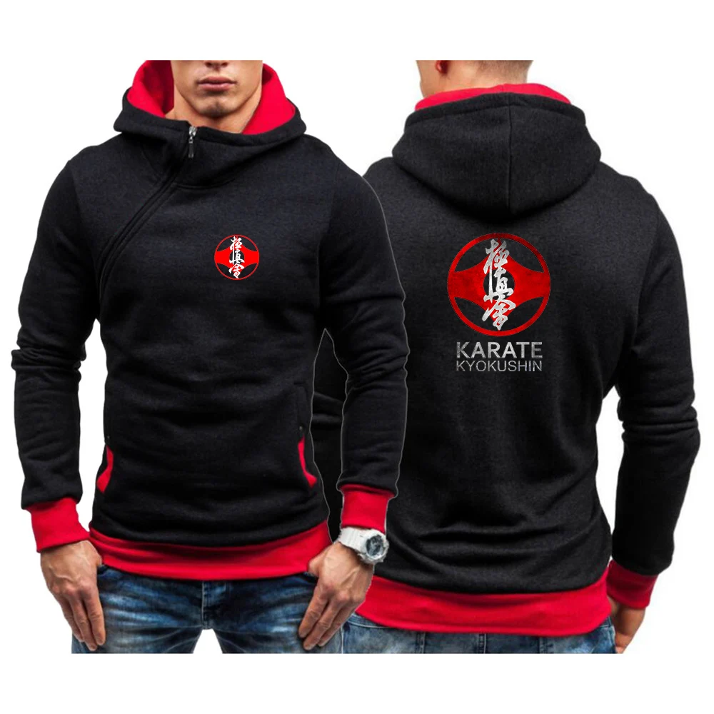 

2023 Spring Autumn Men's Hoodie Kyokushin Karate Printed Diagonal Zip Hoodie Sweatshirts Popular Sportswear Streetwear Pullovers