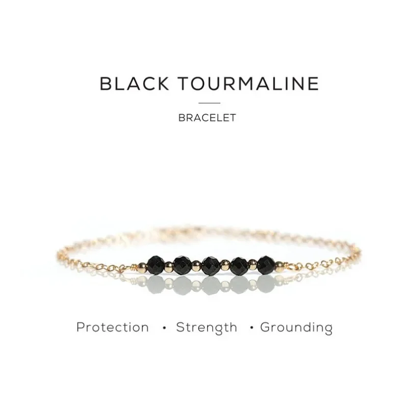 Black tourmaline bracelet, empathy protection, minimalist Gothic jewelry, a gift from October Birthstone's best friend