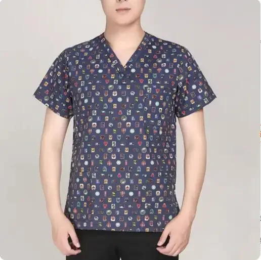 

Surgical Shirt Man Cartoon Print Shirt Summer Dentistry Hospital