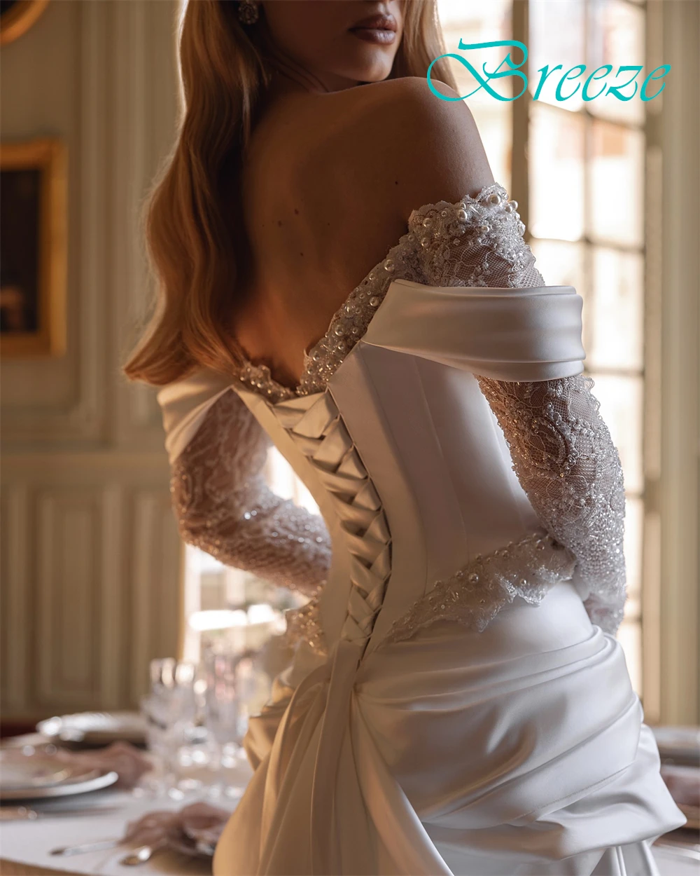 Vestido De Novia De Organza blanco suave personalizado, Vestido De Novia Formal De manga larga con escote corazón, Vestido De Novia bohemio con cola De corte De sirena