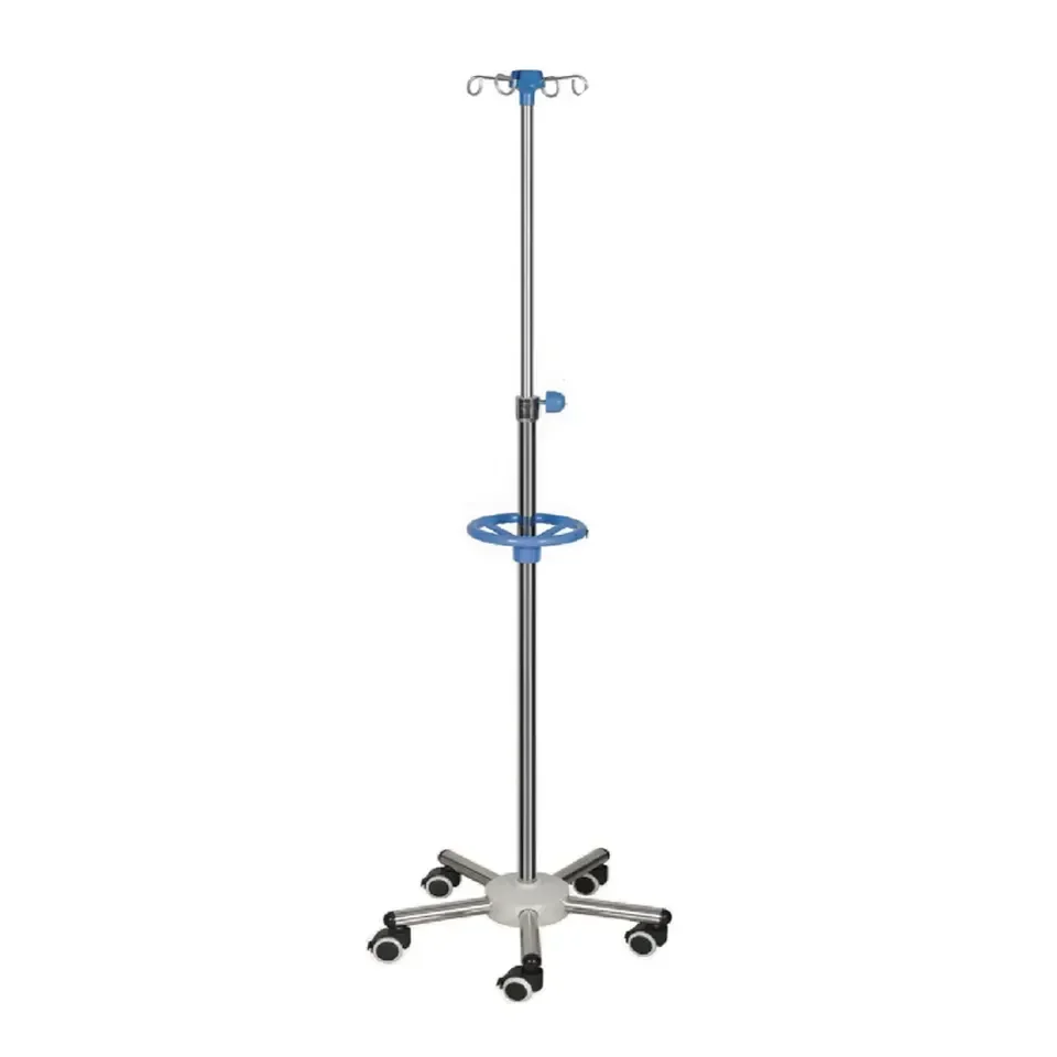 Medical Adjustable Hospital Mobile  Stand IV Pole Drip Stand