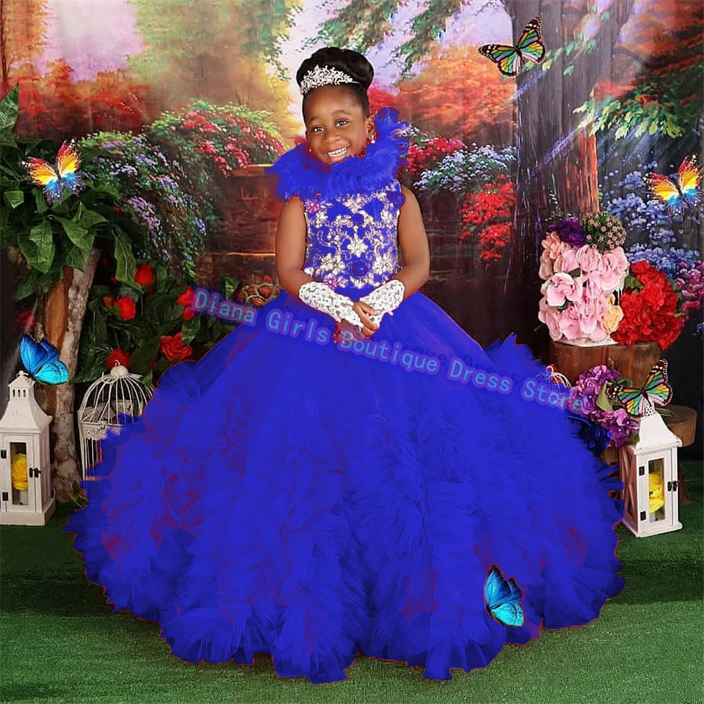 Vestido de flores en capas de calidad para niña, Gema de tul de lujo, lentejuelas esponjosas, pequeña princesa, fiesta de cumpleaños para niños, vestidos de baile personalizados