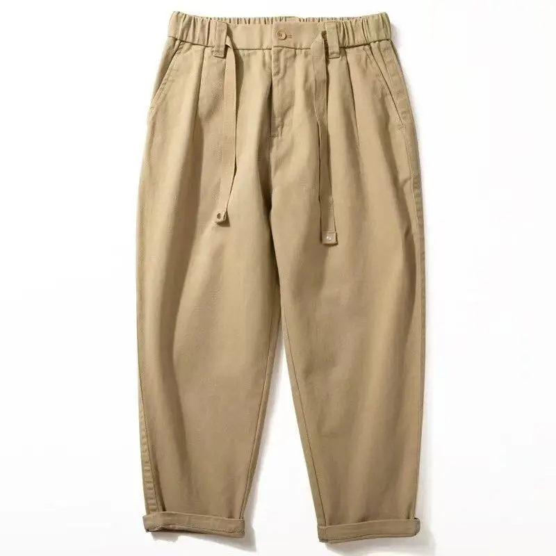 Fashion 2026 Double-pleated Tapered Harlan Wide-leg Overalls Spring Autumn Men's Loose Straight Solid Cotton Casual Trousers