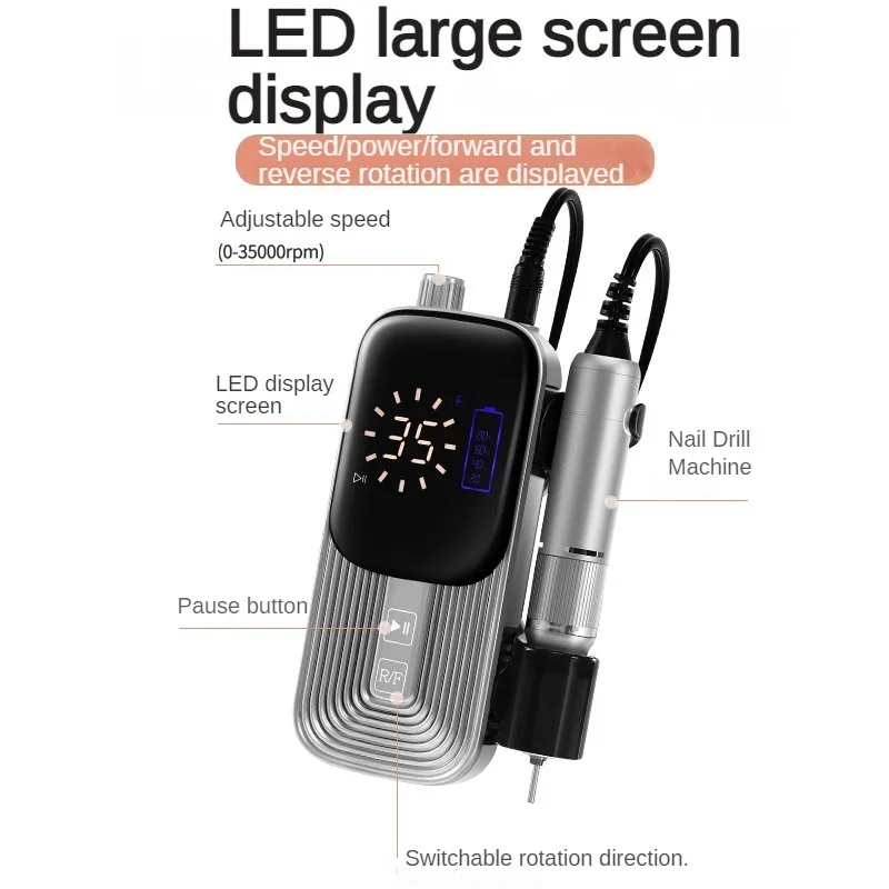 Oplaadbare nagelboor 35000 RPM manicuremachine Professionele draadloze elektrische nagelboormachine voor nagels