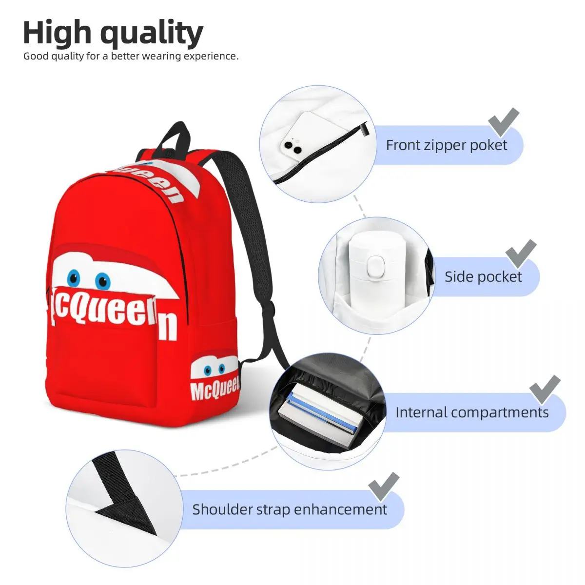 Lightning McQueen Pixar Cars Fashion Backpack Outdoor Student Hiking Travel Daypack for Men Women College Canvas Bags