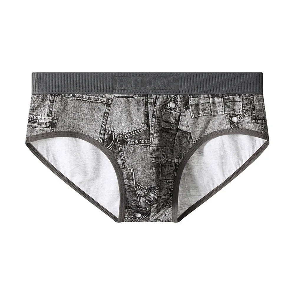 Men Retro Printed Underwear Briefs Loose Simple Underpants Mid Rise Thin Panties Absorbent Elastic Male Panties