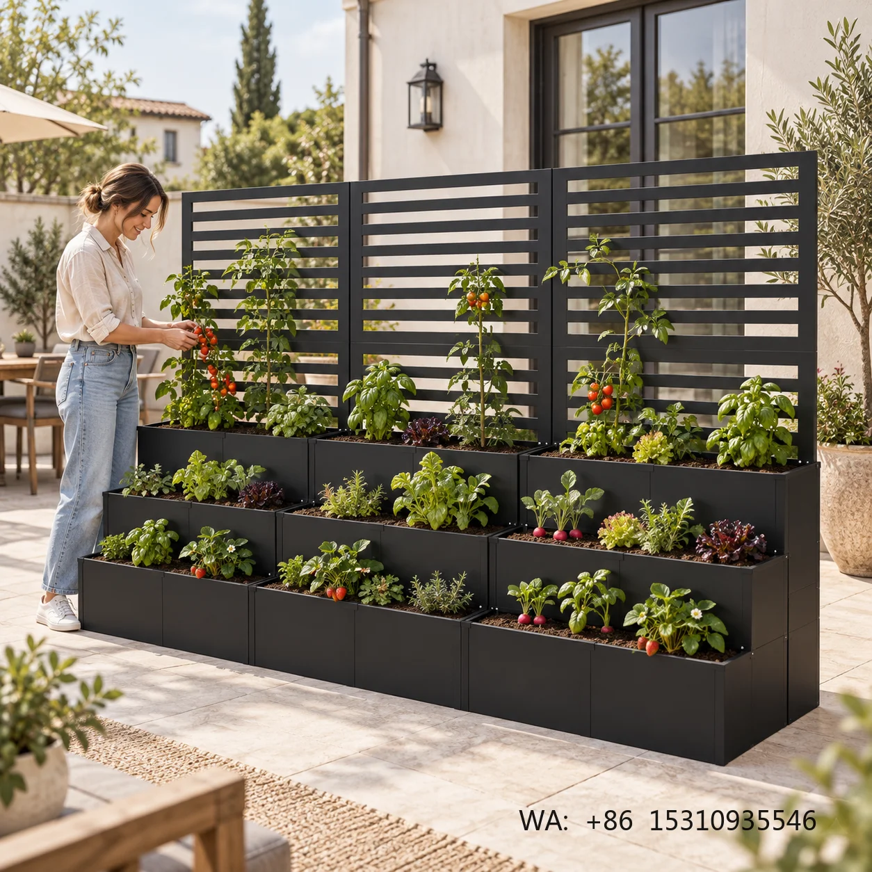 Raised Modular Galvanized Steel Garden Bed Drainage Holes Weather Resistant Custom Outdoor Planter Trellis for Balcony Garden