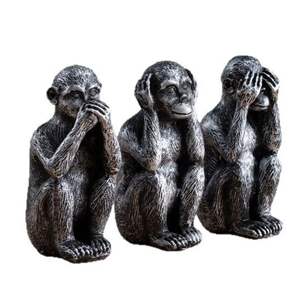 Resin Three Wise Monkeys Figurines Don't Hear Don't Speak Feng Shui Ornaments Don't See Creative Design Home Decor Crafts