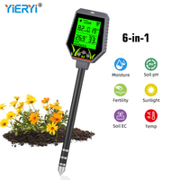 6 IN 1 Soil Meter Digital Ph Tester EC/Light/Moisture/Fertility Tester Thermometer Removable Panel for Garden cultivation