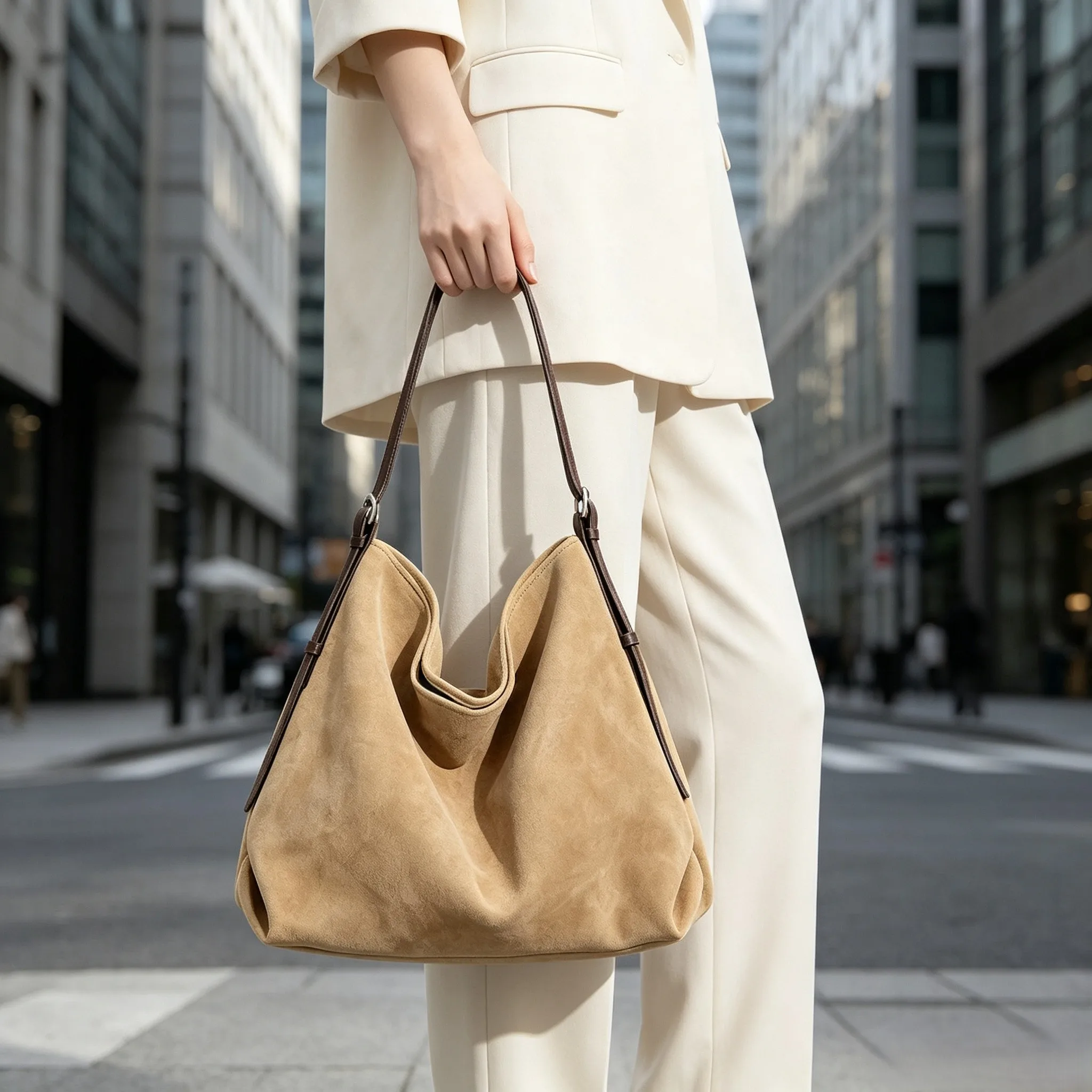 Hobo Bag Slouchy - Damen Echtleder Wildleder Große Slouchy Hobo