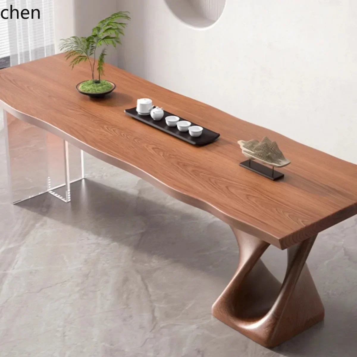 DSA  Solid Wood Whole Board Tea Table Suspended Acrylic Tea Making Table Dining Table